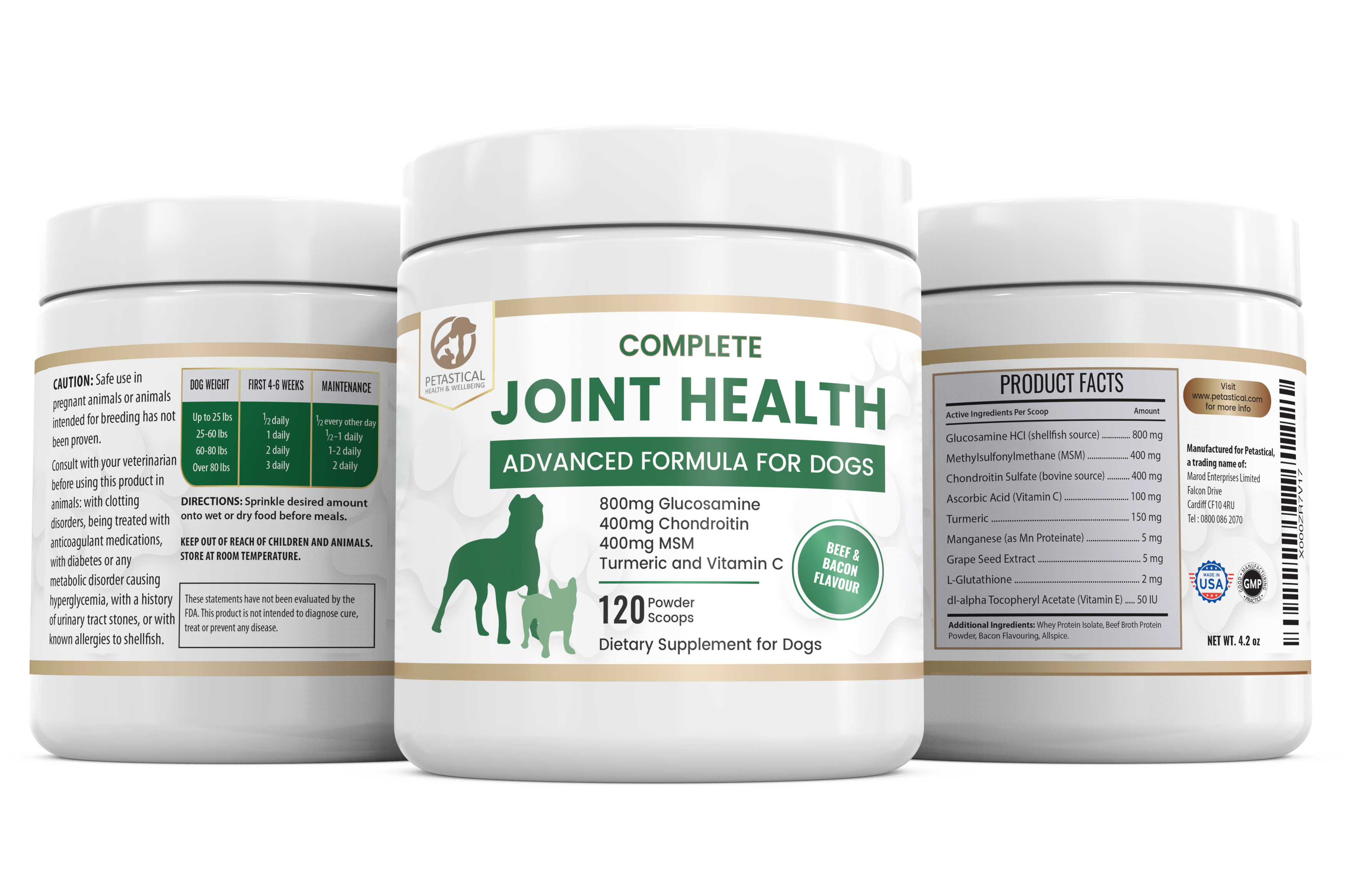 Petastical Hip and Joint Powder Supplement for Dogs (120 Scoops ...