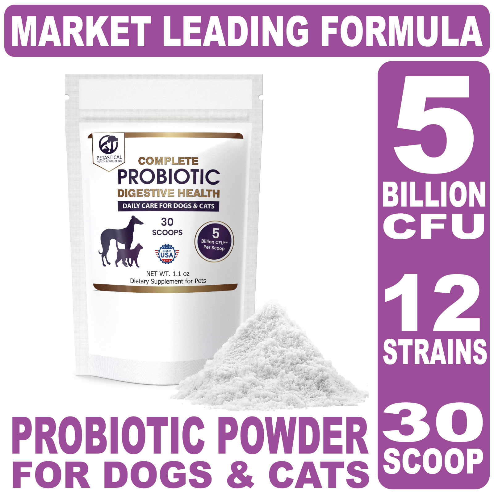 Petastical Probiotic Powder for Dogs and Cats 30 Scoop