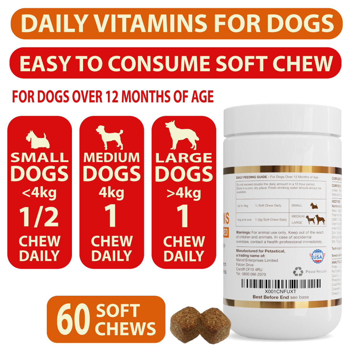 Daily Multi Vitamins and Minerals for Dogs Petastical